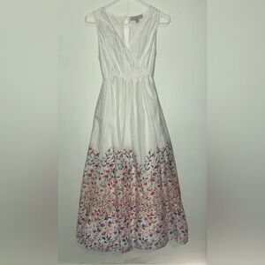 083- Woman Within White and Red Floral Tiered Maxi Dress size 14w. 100% cotton.